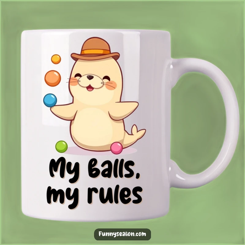 Funny Sea Lion Juggling Hat Mug: A Whimsical Gift for Colleagues and Friends!