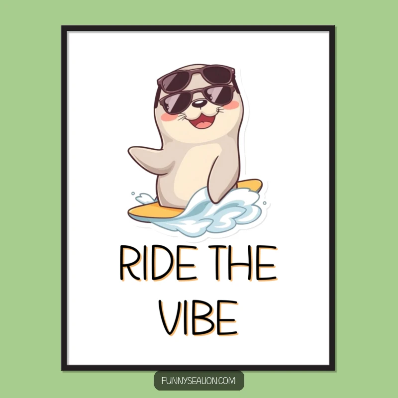 Funny Cool Sea Lion Wave Digital Art: Instant Beachy Vibes!