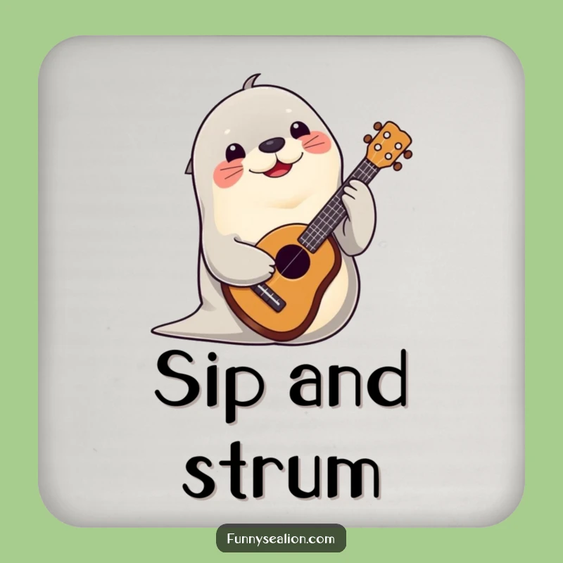 Funny Sea Lion Ukulele Coaster: Protect Surfaces with Musical Charm!