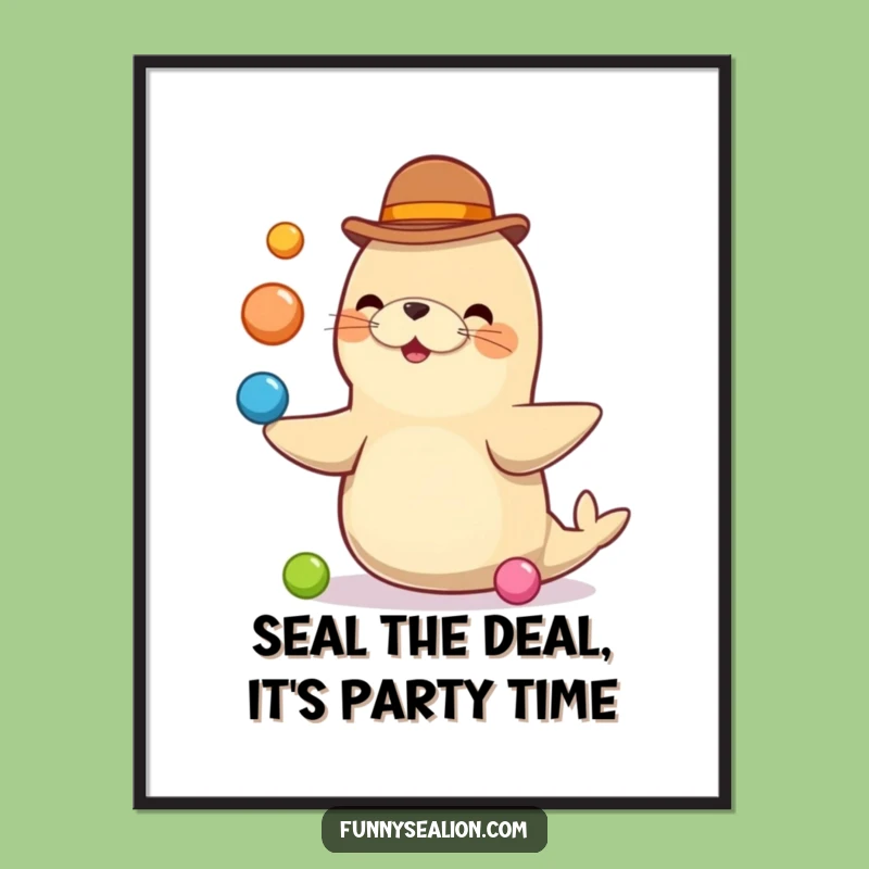 Free Printable Wall Art: Funny Juggling Sea Lion, Quirky Downloadable Decor!