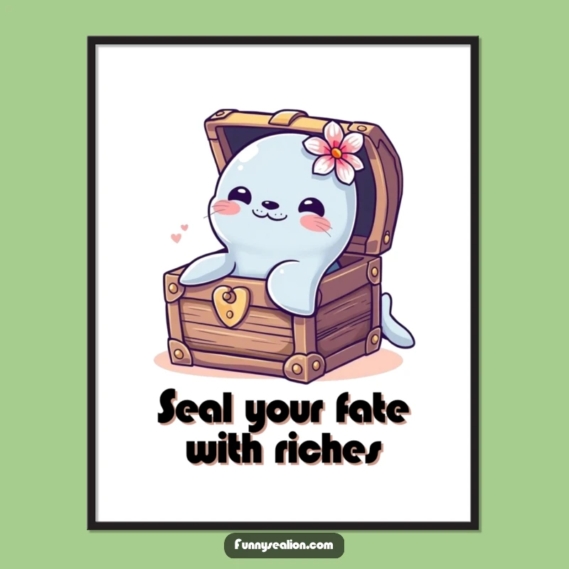 Funny Free Printable Wall Art: Sea Lion Treasure Chest Humor, Quirky Downloadable Art