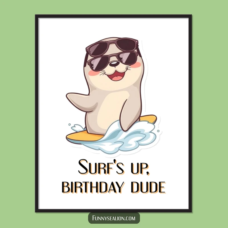 Free Printable Wall Art: Cool Sea Lion Surfer, Chill Downloadable Decor!