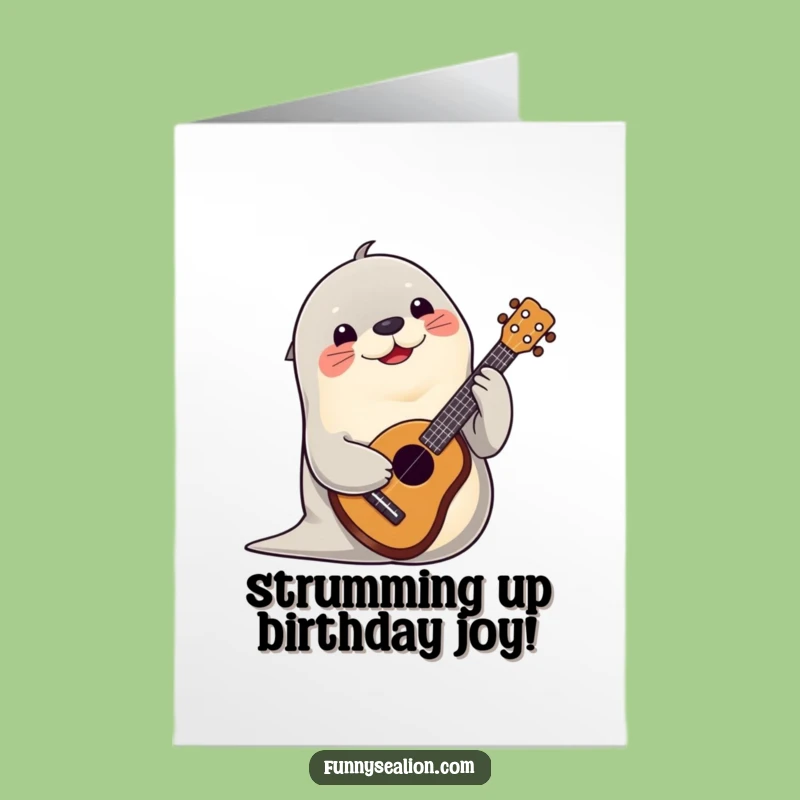 Free Printable Birthday Card: Happy Sea Lion Ukulele, Musical Downloadable Gift!