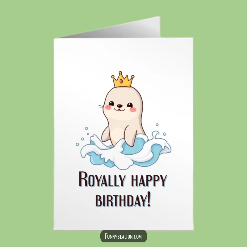 Royal Free Printable Birthday Card: Sea Lion King of Waves, Funny Downloadable