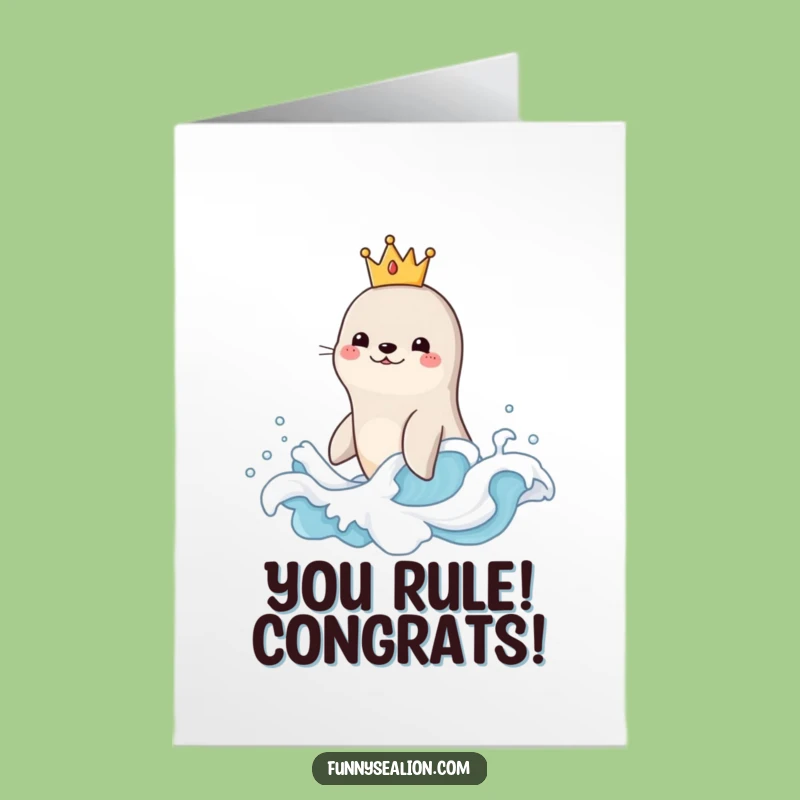 Free Printable Congrats Card: Sea Lion Wave Rider Victory, Humorous Downloadable