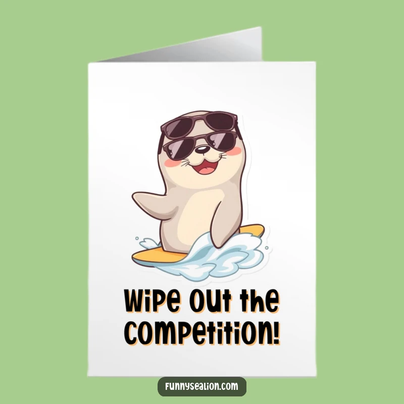 Free Printable Congrats Card: Surfing Sea Lion, Celebrate with Coolness Downloadable!