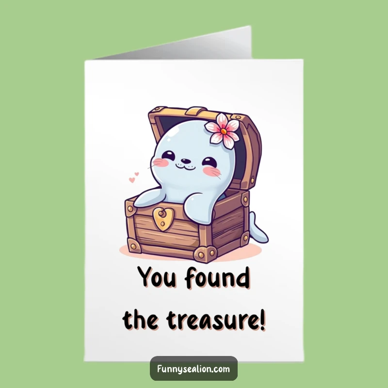 Free Printable Congrats Card: Sea Lion Treasure Chest Victory, Humorous Downloadable