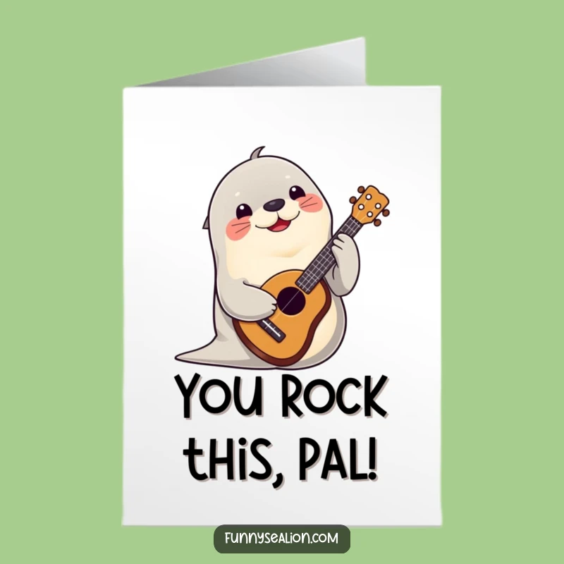 Free Printable Congrats Card: Ukulele Sea Lion, Celebrate with Music Downloadable!